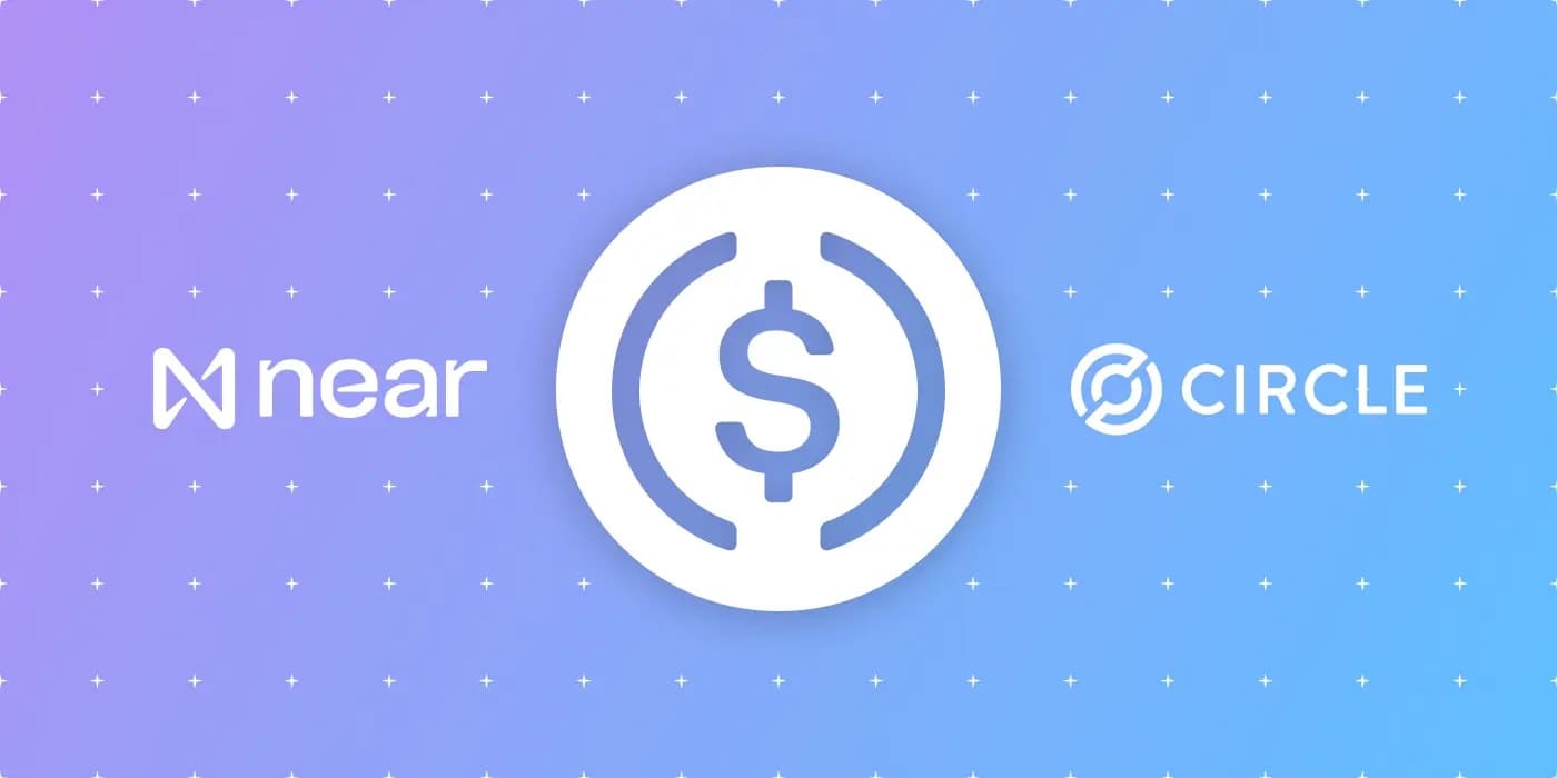 NEAR and Circle wordmarks flanking the USDC symbol on a purple-to-blue gradient